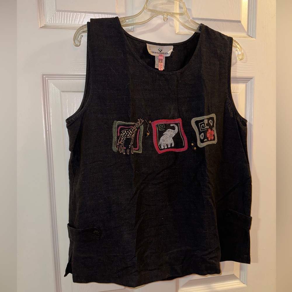 Erin London Size M Black Sleeveless Tank Top Shirt Women's Tunic Crop Silk Blend